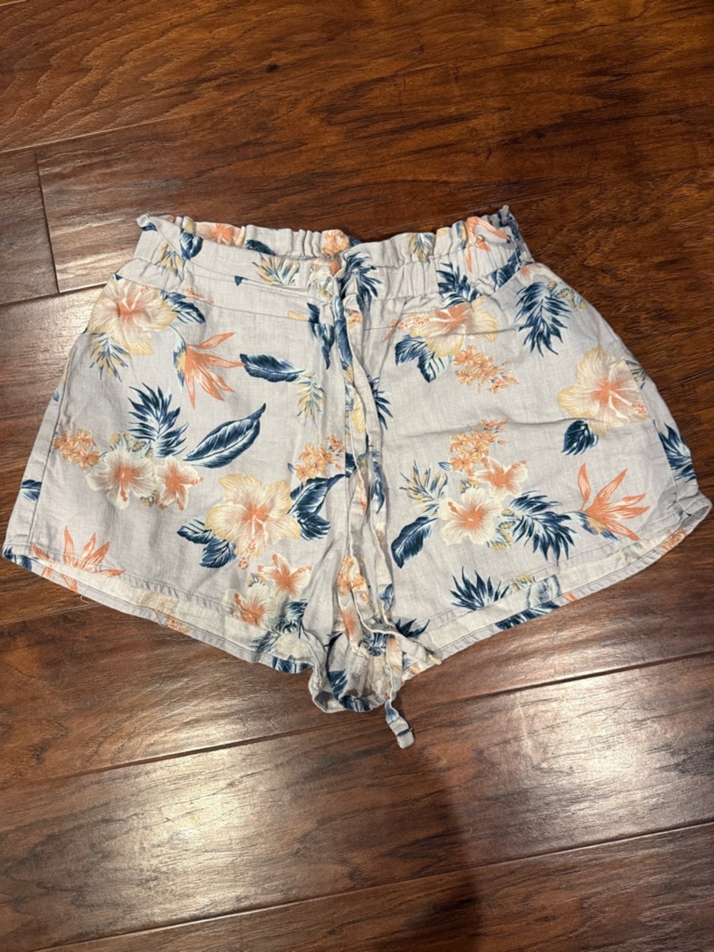 Vanilla Star Floral High-Waist Drawstring Shorts - Blue & Peach